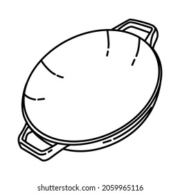 Wok Part of Cooking Accessories and Equipment Device Hand Drawn Icon Set Vector.