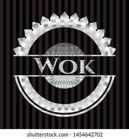 Wok silver shiny badge. Vector Illustration. Mosaic.