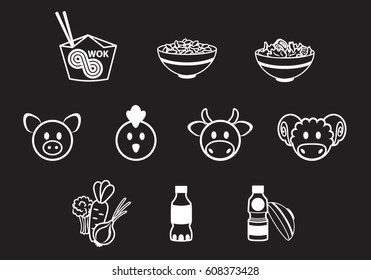 Wok white icon set