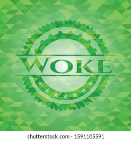 Woke green emblem with triangle mosaic background. Vector Illustration. Detailed.