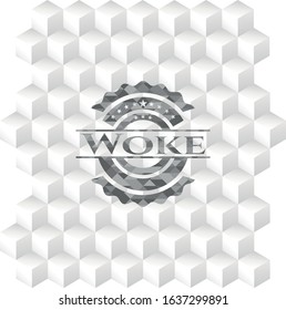 Woke grey emblem with geometric cube white background