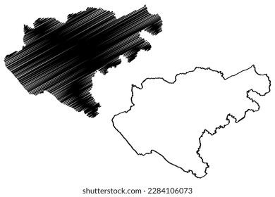 Woking Non-metropolitan district, Town and borough (United Kingdom of Great Britain and Northern Ireland, ceremonial county Surrey, England) map vector illustration, scribble sketch