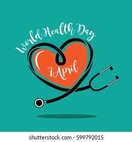 Wold Health Day Heart And Stethoscope Design. In Celebration Of World Health Day. EPS 10 Vector.