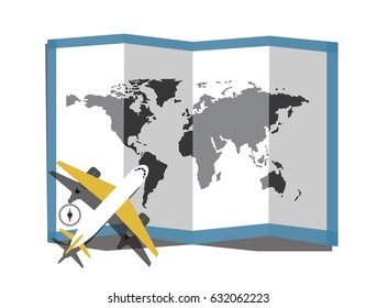 wold map and plane