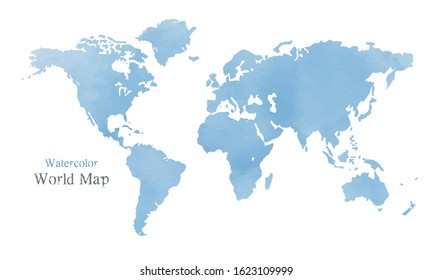 Wold Map with Watercolor texture on white background