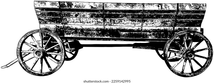 Wold wooden wagon frontier style illustration 