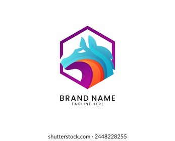 Wolf 3d emblem colorful logo design