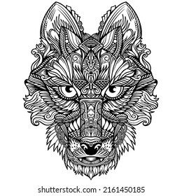 Wolf abstract illustration. Doodle printable and coloring book. Creative animal vector file.Detailed Wolf in Aztec style svg