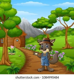 Wolf alone in the village 