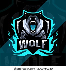 Wolf angry mascot logo design templates