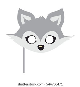 Wolf animal carnival mask vector illustration in flat style. Wild forest dog face. Funny childish masquerade mask isolated on white. New Year masque for festivals, holiday dress code for kids