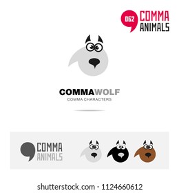 Wolf animal concept icon set and modern brand identity logo template and app symbol based on comma sign