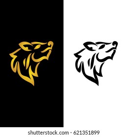 wolf animal icon logo, two color gold and black
