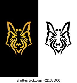 wolf animal icon logo, two color gold and black