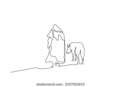 lobo animal homem juntos amigo 
 idades médias inverno estação fria natureza vida uma linha arte design vetor