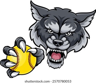 A wolf animal softball sports team cartoon mascot