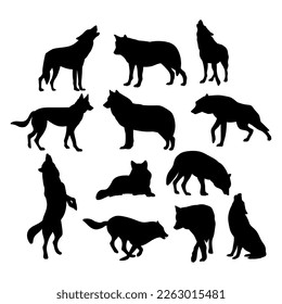 Wolf animals silhouette set for cutting, stencil templates and decals svg