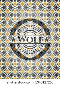 Wolf arabic style badge. Arabesque decoration.
