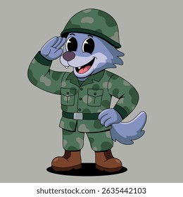Wolf with Army costume illustration