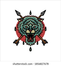 wolf and arrow tattoo vector design