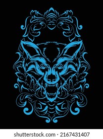 wolf artwork illustration and t shirt design Premium Vector