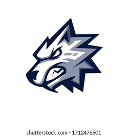 Wolf athletic club vector logo concept isolated on white background. Modern sport team mascot badge design. E-sports team logo template with animal vector illustration
