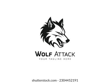 Wolf Attack minimal logo in Aggressive and Danger style, wild Wolf logo icon,black wolf logo