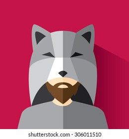 The wolf avatar. A man dressed as a wolf. Avatar animal. The flat design. Vector illustration