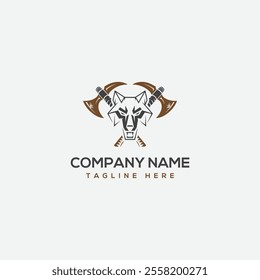 Wolf with Axe vector logo concept design.