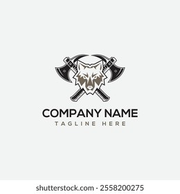 Wolf with Axe vector logo concept design.