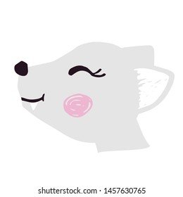 Wolf baby girl face cute print. Sweets he-wolf head. Cool animal illustration for nursery t-shirt, kids apparel, birthday card, invitation. Simple child design