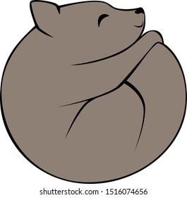 Wolf ball.  Simple, cute gray cartoon wolf curled up into a circular shape like a dot.  Two color isolated vector art.