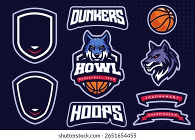 Logotipo do Wolf Basketball Club para Equipe Esportiva e Torneio. E esportes Mascote Logo Ilustração Vetor	