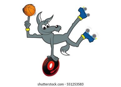 Wolf Basketball DJ roller skates mascot