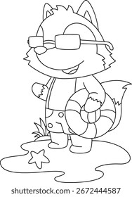 Playa del lobo Flotador inflable Vector animal de verano Ilustración de arte gráfico