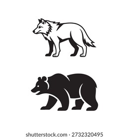 Silhueta de lobo e urso Vetor Ilustração da vida selvagem