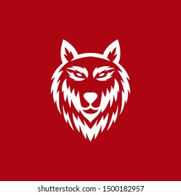 wolf beast face head front simple flat geometric logo icon vector template