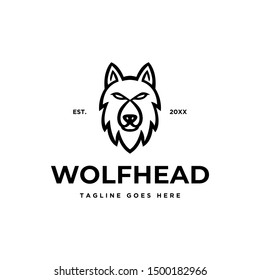 wolf beast face head simple flat geometric black logo icon vector template