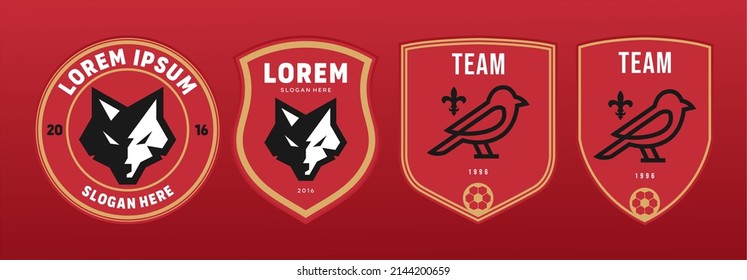 emblema del club de fútbol lobo y pájaro. Logo del escudo de la insignia de fútbol, elementos del equipo de fútbol, Ilustración del logotipo vectorial 