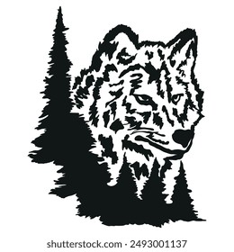
Wolf black silhouette. Vector drawing on a white background.
