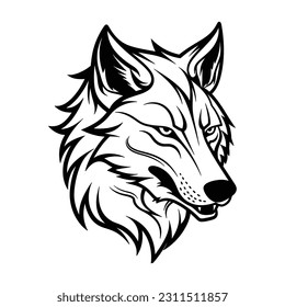 Wolf black and white outline, This stunning piece of digital art brings to life the majestic essence of the wolf in a captivating and minimalist style. The intricate black and white lines intrica