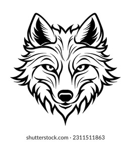 Wolf black and white outline, This stunning piece of digital art brings to life the majestic essence of the wolf in a captivating and minimalist style. The intricate black and white lines intrica