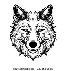 Wolf black and white outline, This stunning piece of digital art brings to life the majestic essence of the wolf in a captivating and minimalist style. The intricate black and white lines intrica