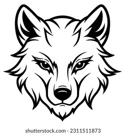 Wolf black and white outline, This stunning piece of digital art brings to life the majestic essence of the wolf in a captivating and minimalist style. The intricate black and white lines intrica