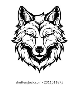 Wolf black and white outline, This stunning piece of digital art brings to life the majestic essence of the wolf in a captivating and minimalist style. The intricate black and white lines intrica