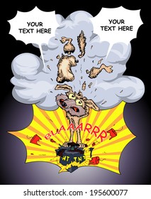 wolf blowing dynamite cartoon illustration