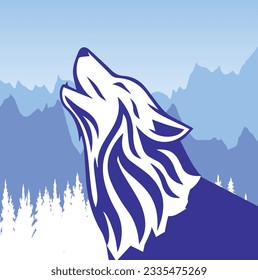 wolf blue tone  illustration vector art