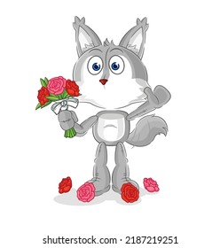 the wolf with bouquet mascot. cartoon vector