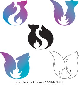 Wolf brand. Fire style. Gradient color, multicolor, party, cheerful.