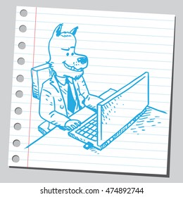 Empresario Wolf trabajando en una computadora